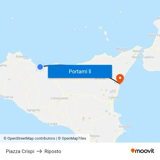 Piazza Crispi to Riposto map