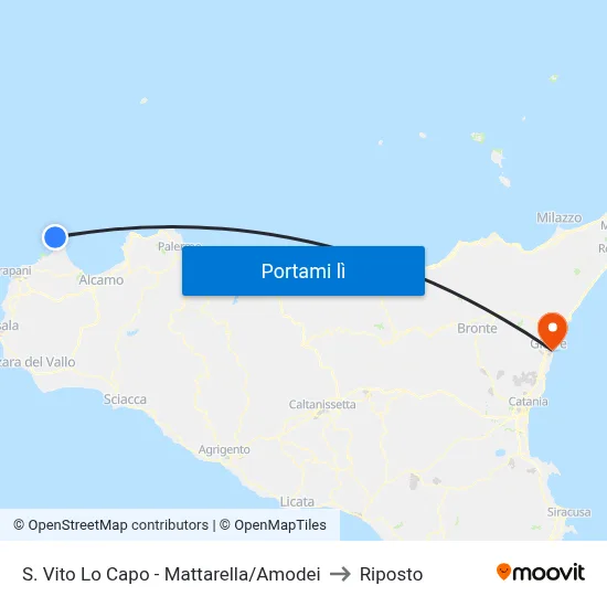 S. Vito Lo Capo - Mattarella/Amodei to Riposto map