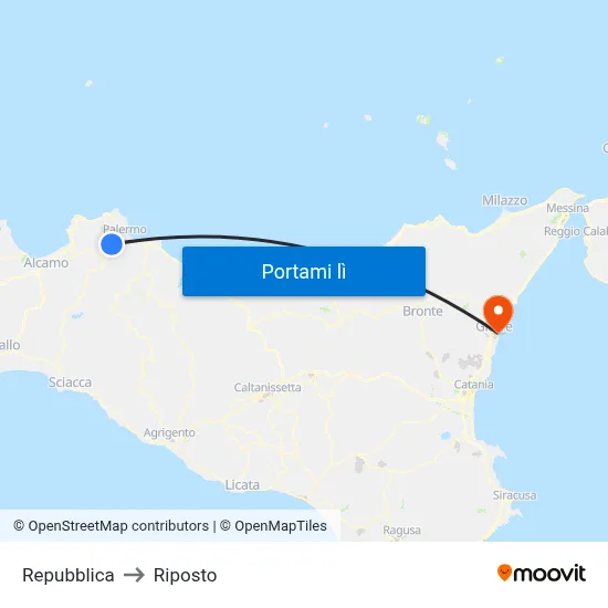 Repubblica to Riposto map