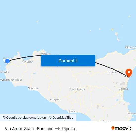 Via Amm. Staiti - Bastione to Riposto map