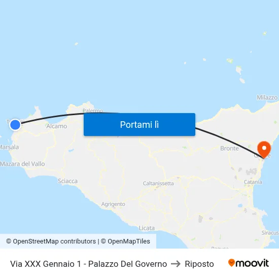 Via XXX Gennaio 1 - Palazzo Del Governo to Riposto map
