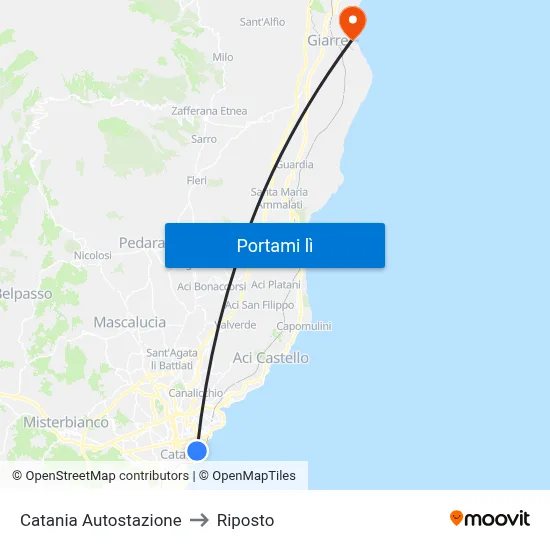 Catania Autostazione to Riposto map