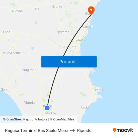 Ragusa Terminal Bus Scalo Merci to Riposto map