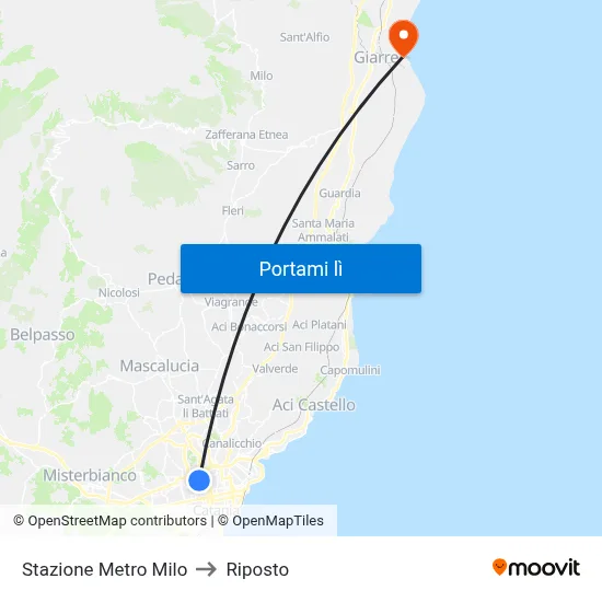 Stazione Metro Milo to Riposto map