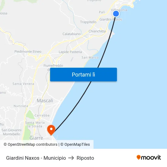 Giardini Naxos - Municipio to Riposto map