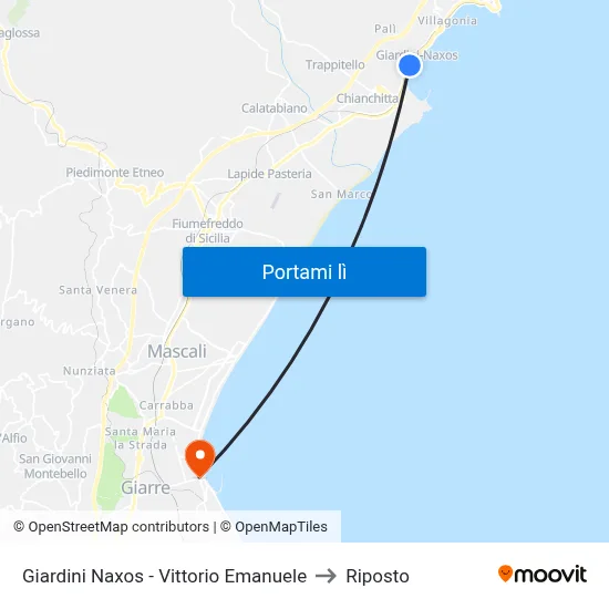 Giardini Naxos - Vittorio Emanuele to Riposto map