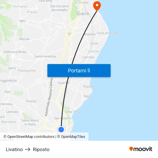 Acireale Livatino to Riposto map