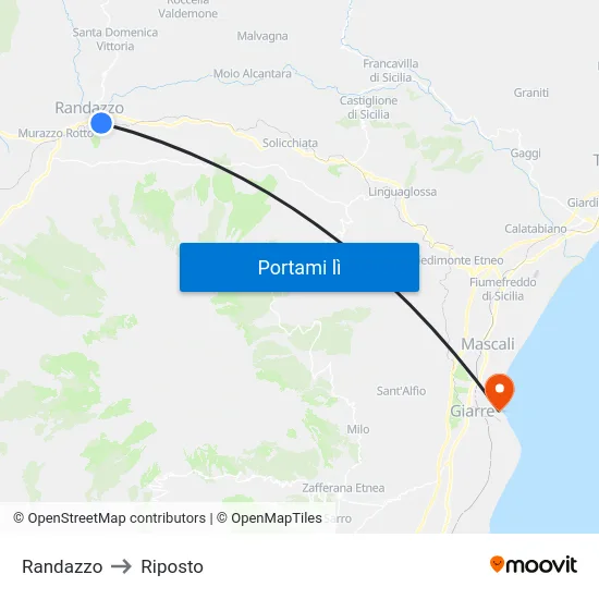 Randazzo to Riposto map