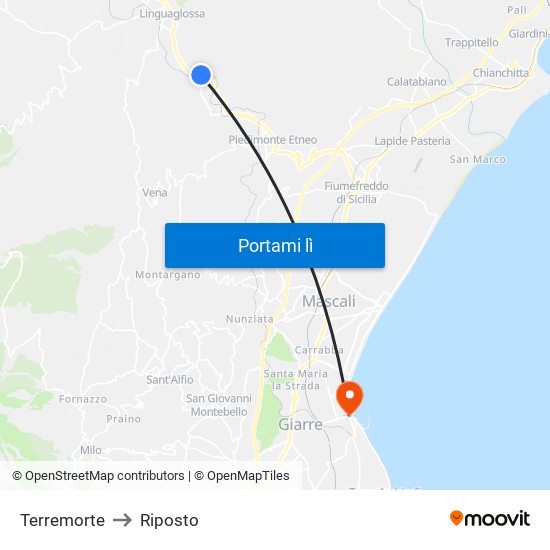 Terremorte to Riposto map