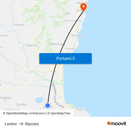 Lentini to Riposto map