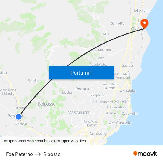 Fce Paternò to Riposto map