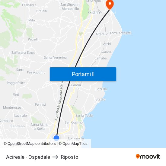 Acireale - Ospedale to Riposto map