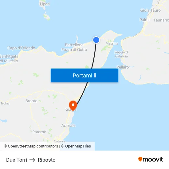 Due Torri to Riposto map