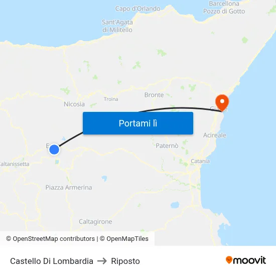 Castello Di Lombardia to Riposto map