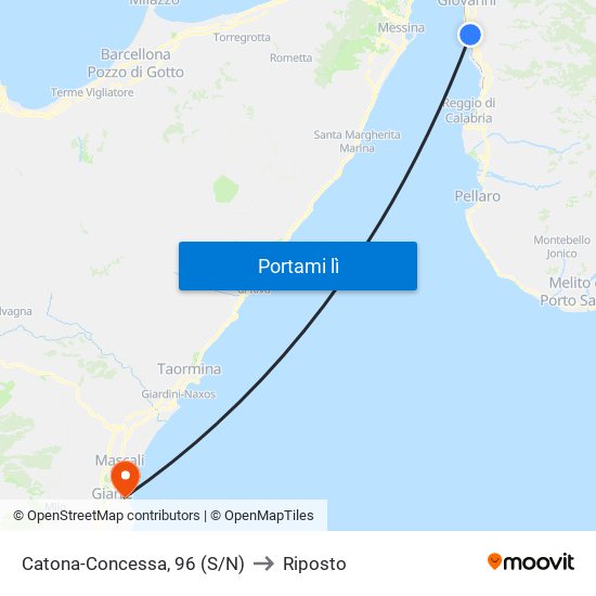 Catona-Concessa, 96 (S/N) to Riposto map