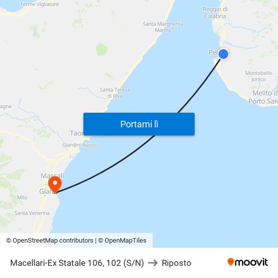 Macellari-Ex Statale 106, 102 (S/N) to Riposto map