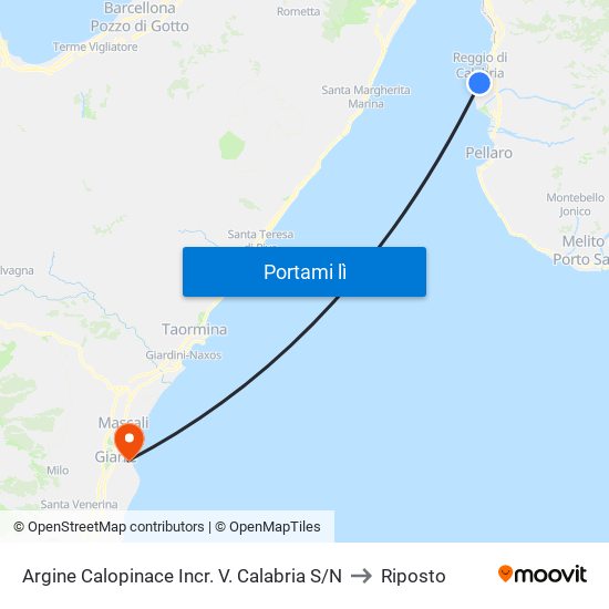 Argine Calopinace Incr. V. Calabria S/N to Riposto map