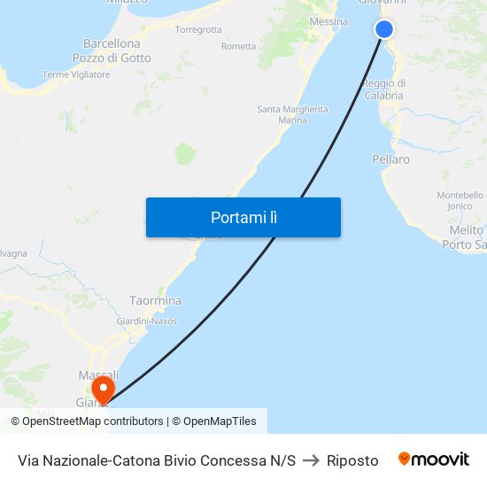 Via Nazionale-Catona Bivio Concessa N/S to Riposto map