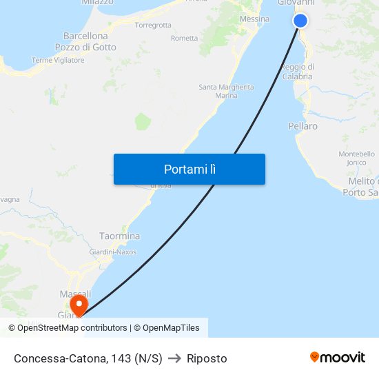 Concessa-Catona, 143 (N/S) to Riposto map