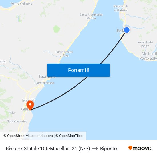 Bivio Ex Statale 106-Macellari, 21 (N/S) to Riposto map