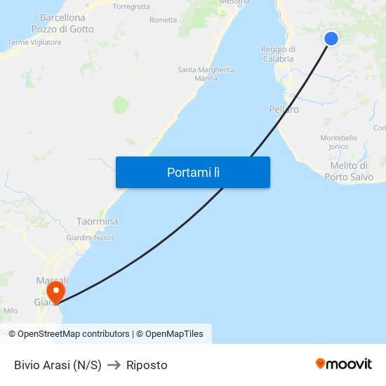 Bivio Arasi (N/S) to Riposto map