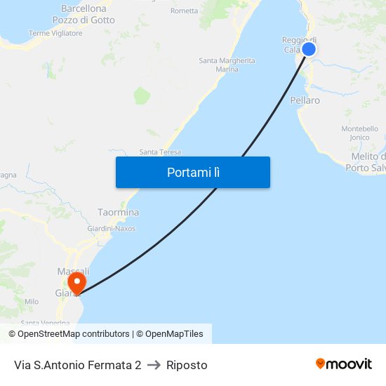 Via S.Antonio  Fermata 2 to Riposto map
