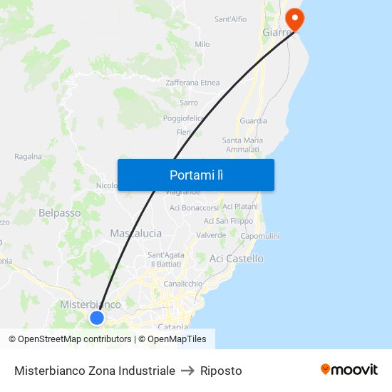 Misterbianco Zona Industriale to Riposto map