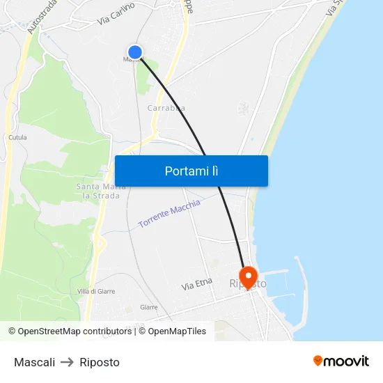Mascali to Riposto map