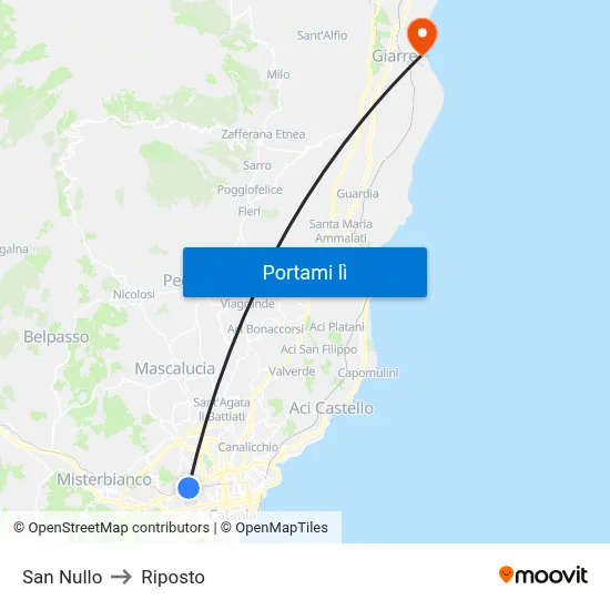 San Nullo to Riposto map