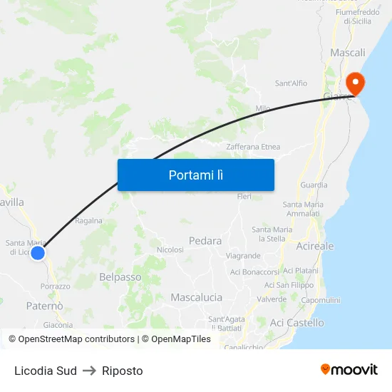 Licodia Sud to Riposto map