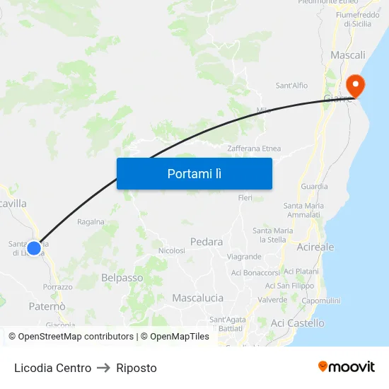 Licodia Centro to Riposto map