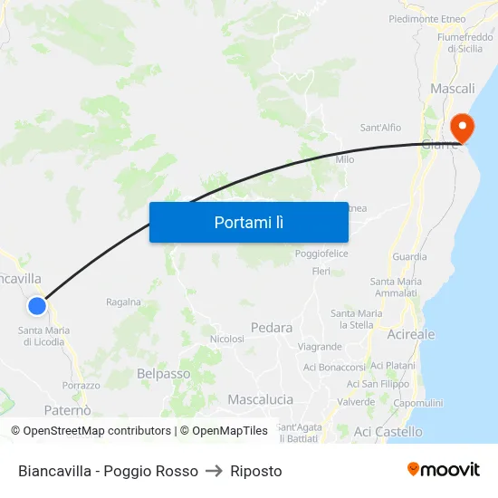 Biancavilla - Poggio Rosso to Riposto map