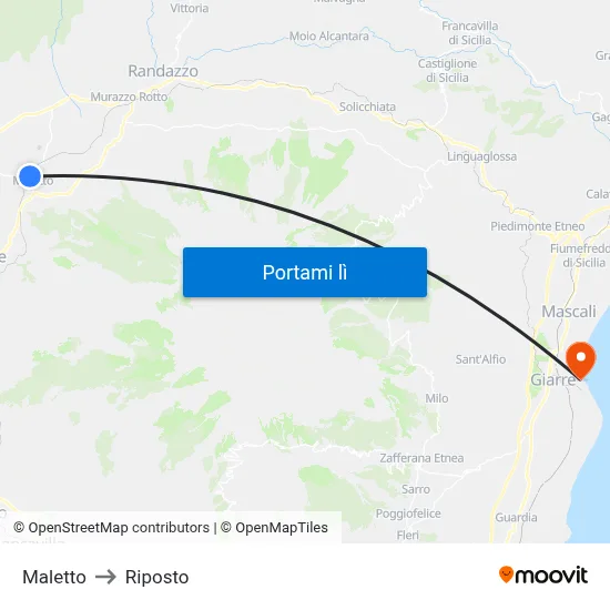 Maletto to Riposto map