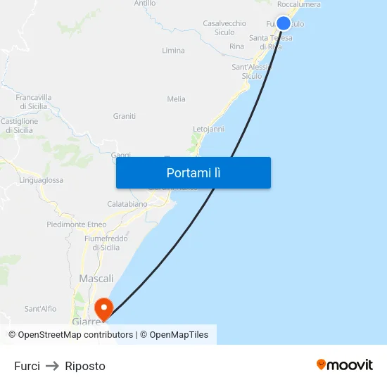 Furci to Riposto map