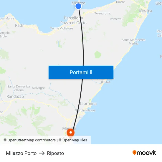 Milazzo Porto to Riposto map