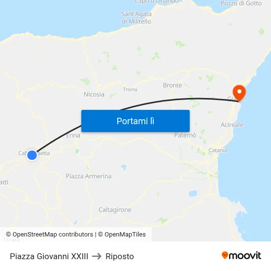 Piazza Giovanni XXIII to Riposto map