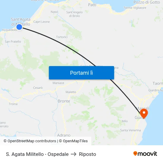 S. Agata Militello - Ospedale to Riposto map