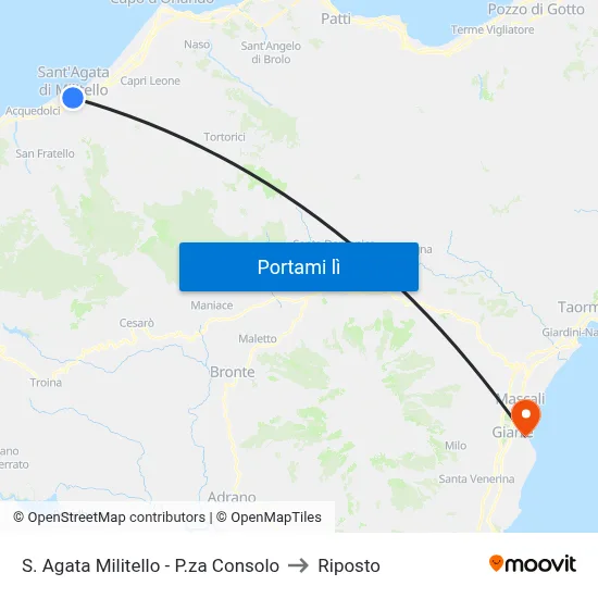 S. Agata Militello - P.za Consolo to Riposto map
