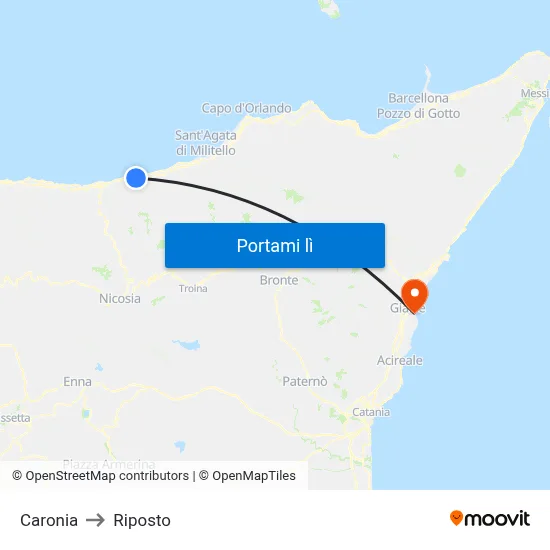 Caronia to Riposto map