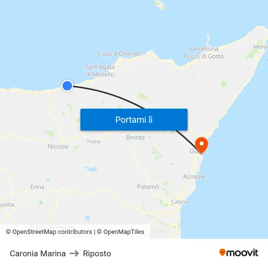 Caronia Marina to Riposto map