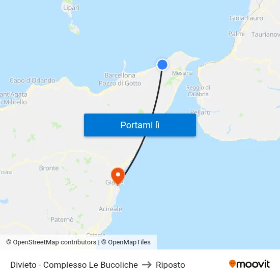 Divieto - Complesso Le Bucoliche to Riposto map