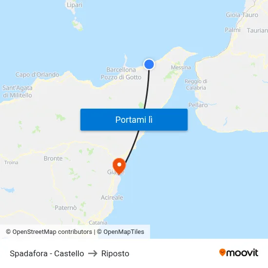 Spadafora - Castello to Riposto map
