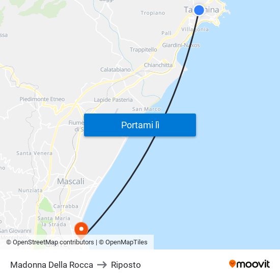 Madonna Della Rocca to Riposto map