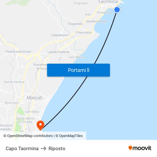 Capo Taormina to Riposto map