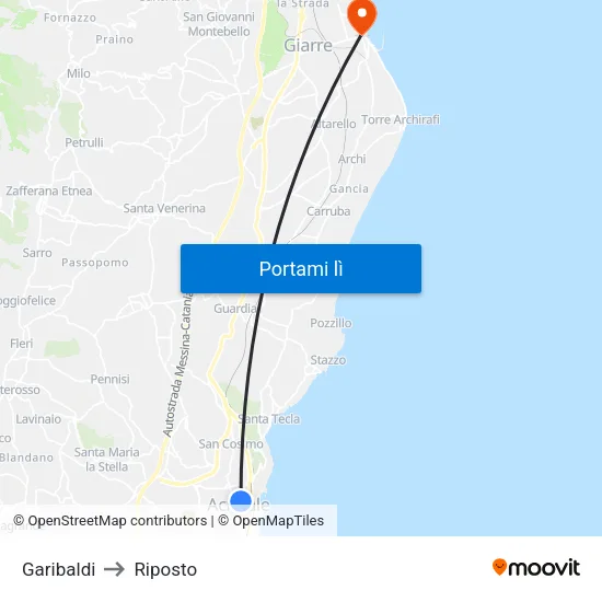 Garibaldi to Riposto map