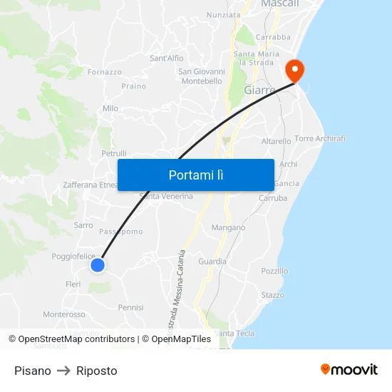 Pisano to Riposto map