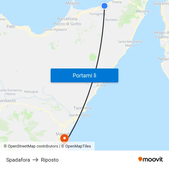 Spadafora to Riposto map