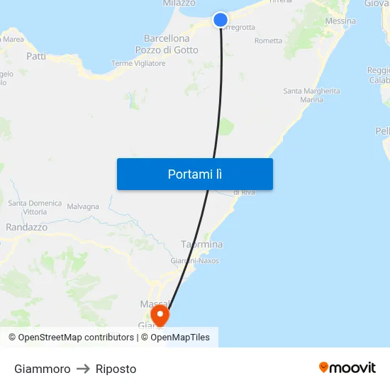 Giammoro to Riposto map