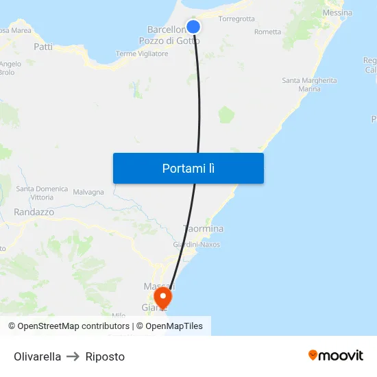 Olivarella to Riposto map