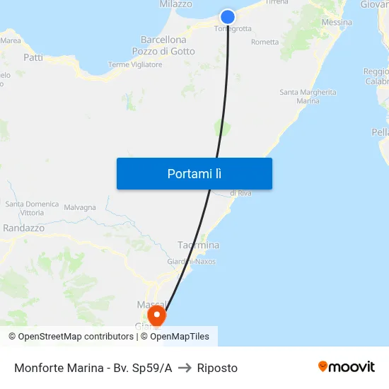 Monforte Marina - Bv. Sp59/A to Riposto map